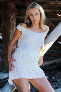 Small Blonde Teen Ilona D Strips Her White Dress