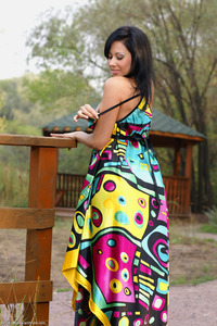 Tasha B Unwraps On A Bench Outdoors For An Alluring Striptease