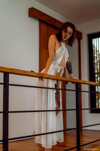 Black-Mango Slender Brunette Caresses Her Toned Body On A Big Bed