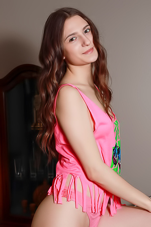 Sexy Brunette Afina Exposing Her Shaved Pussy And Curvaceous Ass