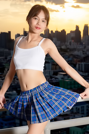 Rose Sarinz Ponytailed Asian Cutie Flips Up Her Plaid Skirt To Reveal Her Sexy Booty