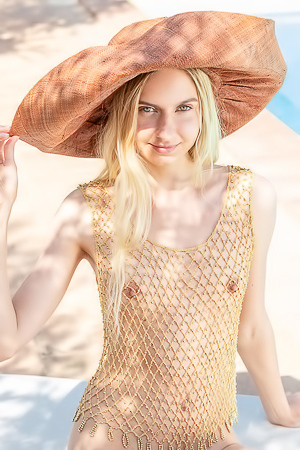 Emily Swan Wearing Nothing But A Gold Mesh Top