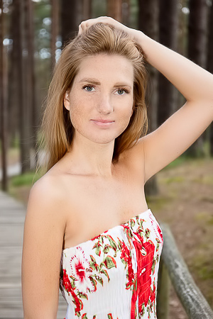 Lera F Teases With Long Locks And Shaved Allure In The Forest With Tantalizing Upskirt Views