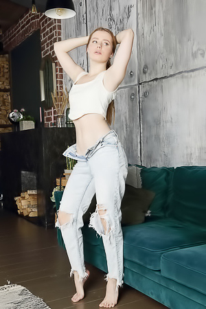 Lalli Teasingly Reveals Her Naked Body While Stroking Her Perfect Breasts And Delicate Pussy Doeing A Solo Striptease On The Cou
