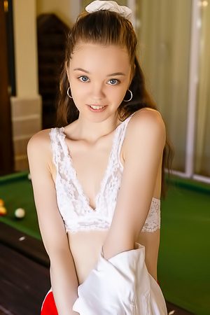 Shea Tempts With Her Striptease On A Pool Table Under The Cosy Indoors Lighting