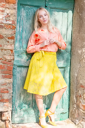 Bella Spark Unveils Herself Playful In Villa Sunlight Teasing With Skirt Lifted High